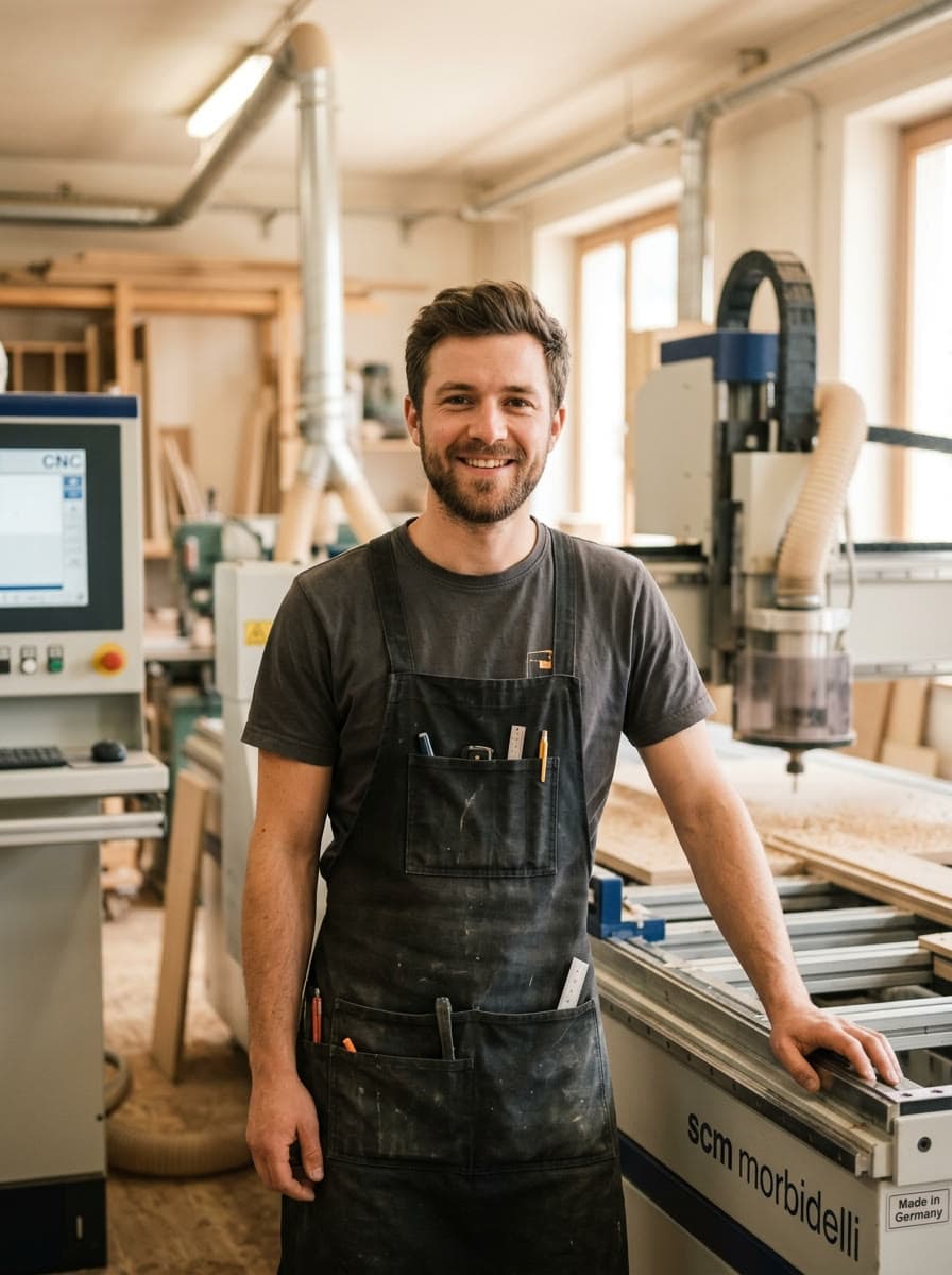 Porträt von Lukas Weber, Tischlergeselle, CNC & Montage